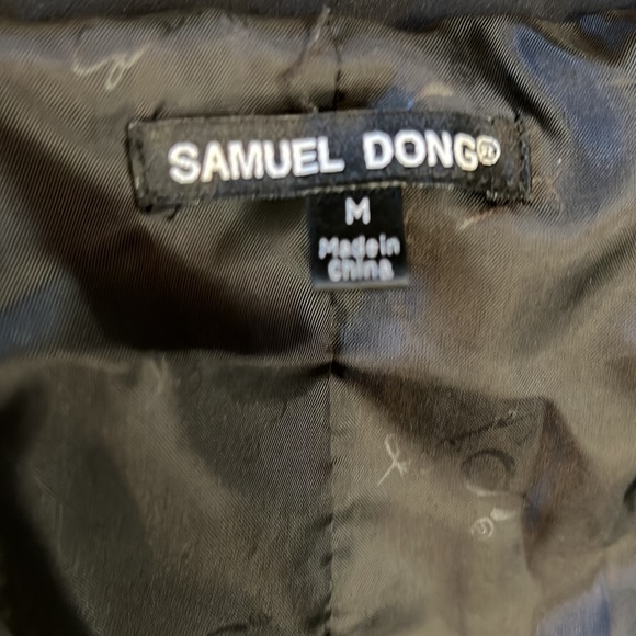 SAMUEL DONG Black Trench Coat with Plaid Trim - Picture 11 of 15